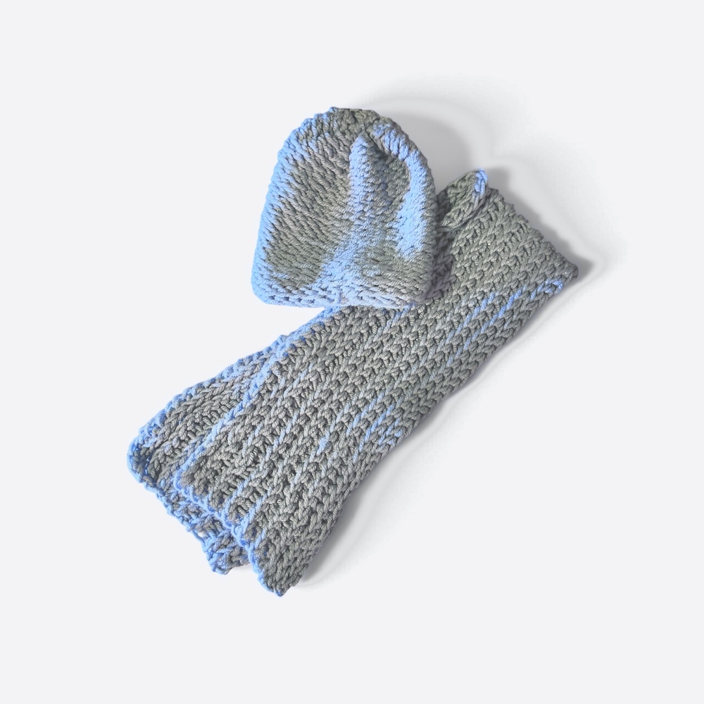 Handmade Knitted Baby Beanie Hat and Scarf Set Blue One Size Winter Warm